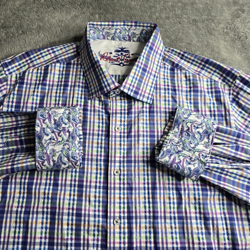 Robert Graham Shirt Mens 2XL Multicolor Check L/S Button Up Colorful Flip Cuff